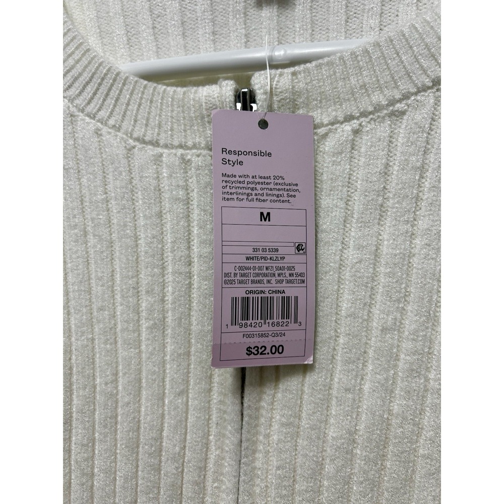 Wild Fable White Ribbed Crew‎ Neck Long Sleeve Cropped Sweater Women Medium - Picture 3 of 5